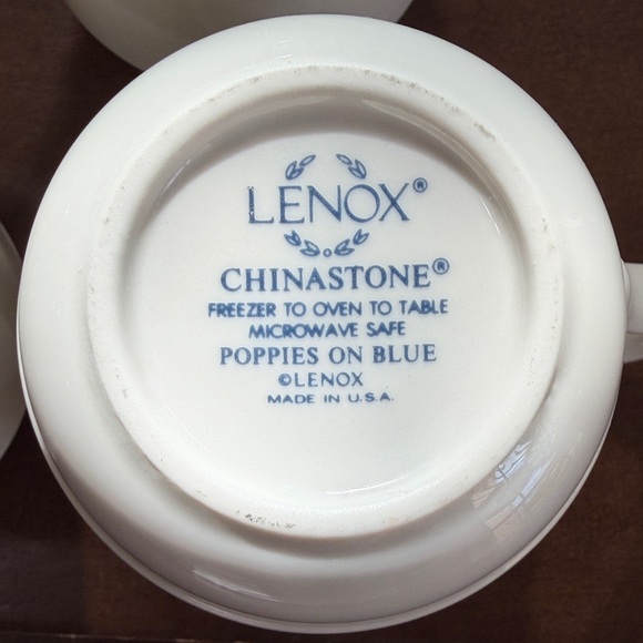 LENOX Chinastone, Poppies on Blue Floral Pattern Ceramic 5 Piece Mug Set - Picture 3 of 17